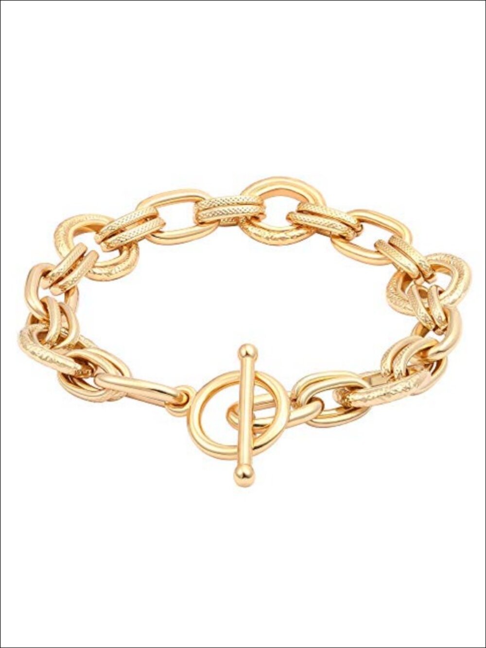 18k Gold Plated Chunky Cuban Oval Link Chain Toggle Bracelet